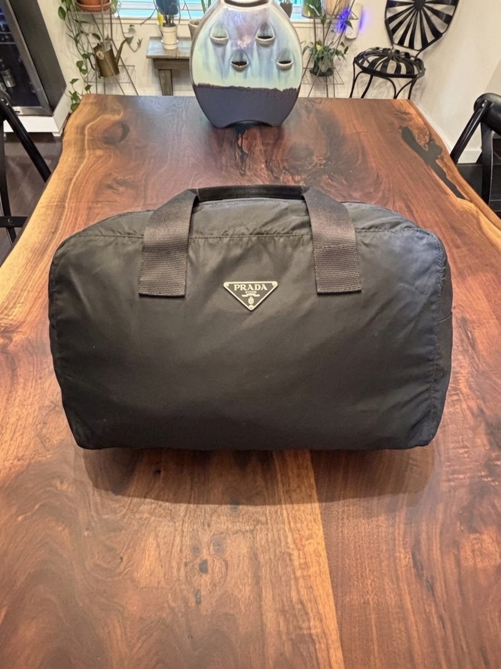 Prada Black Nylon Satchel with Triangle Logo